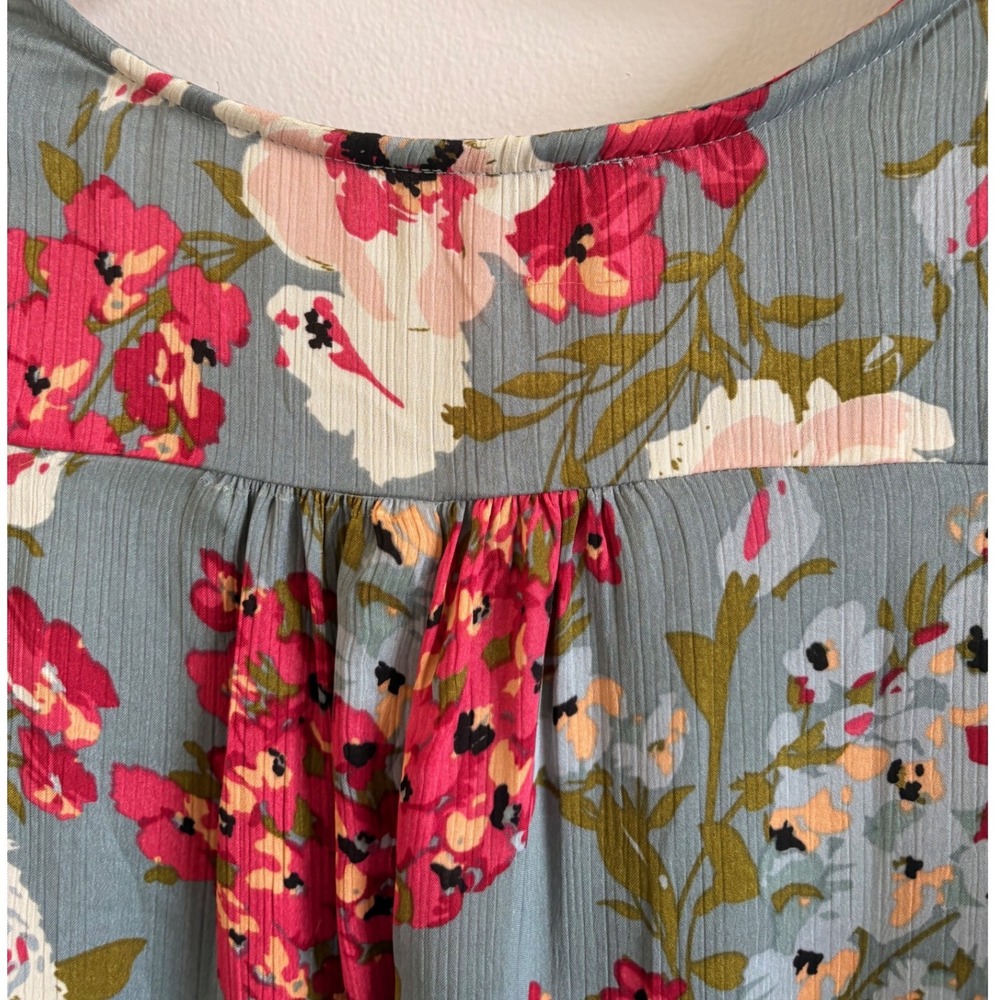 Umgee Blue Floral Flutter Sleeve V-Neck Mini Shift Dress Womens Medium - Picture 7 of 7